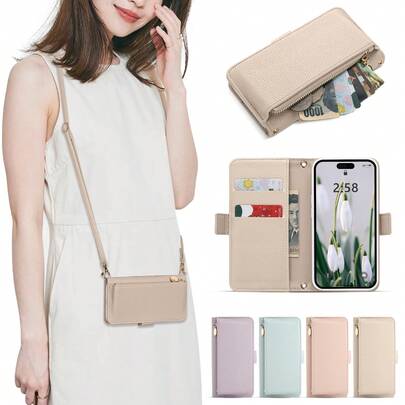 Wallet Phone Case Compatible With Samsung Galaxy S24 Ultra 5G, Flip Cover Protective Case With Card Slots, Crossbody Strap, Kickstand, Compatible With IPhone 16/15/14/13/12/11 - Women/Girls Version Waterproof Shockproof Anti-Fall Scratch Resistant Full Cover