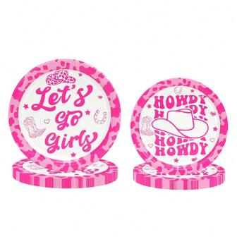 10 pièces/20 pièces/50 pièces Assiettes en papier roses de cowgirl Décorations de fête de cowgirl Allons-y Décorations de fête Fournitures de fête d'anniversaire à thème cowgirl Comprend des assiettes en papier de cowgirl pour enterrement de vie de jeune fille, fête disco de cowgirl, fournitures de fête d'anniversaire