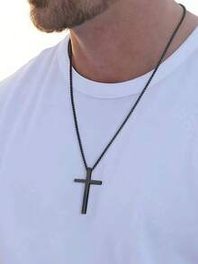 1pc/3pcs Simple Fashion Cross Necklace, Glossy Cross Necklace, Sweater Necklace, Gold And Silver Black Necklace, Hip Hop, Suitable For Men's Daily Life, Gifts For Men, Birthday Gift, Anniversary Gift, Punk Style, Necklace For Weddings, Celebrations And Parties, Musty, Office Outfits, Accessories, Casual Accessories - Multicolor - View 5