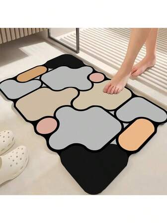 1 Pieza Alfombra de baño de tierra de diatomeas con diseño creativo de rompecabezas - Antideslizante, súper absorbente, de secado rápido, alfombra de ducha suave, adecuada para decoración de vacaciones, uso diario, fácil de limpiar y con agarre fuerte, decoración del baño del hogar, alfombra de baño, alfombra de puerta, accesorios de baño, decoración de entrada escolar
