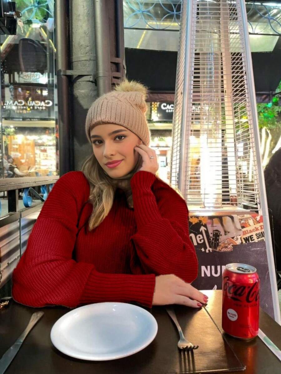 Women's Cold Weather Blouse Turtleneck Knitted Sweater - 紅色 - 查看 1
