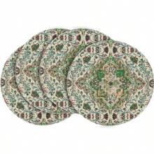Boho Round Placemat 4 Pieces, 15-Inch Seasonal Everyday Green Flowers Boho Table Mat For Party Kitchen Dining Room Decoration
