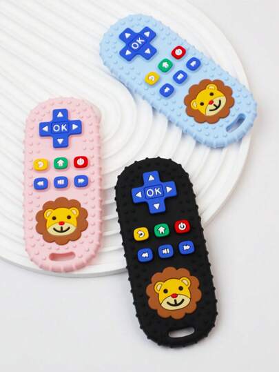 1pc Baby Teether Toy Remote Control Shape - Cute Lion Design - Soft Silicone Infant Teething Toy With Pressable Buttons - Bend Resistant & Chewable - Comfortable Gum Massager - Suitable For Babies Aged 3-6 Months Baby Essentials - Toddler Toys