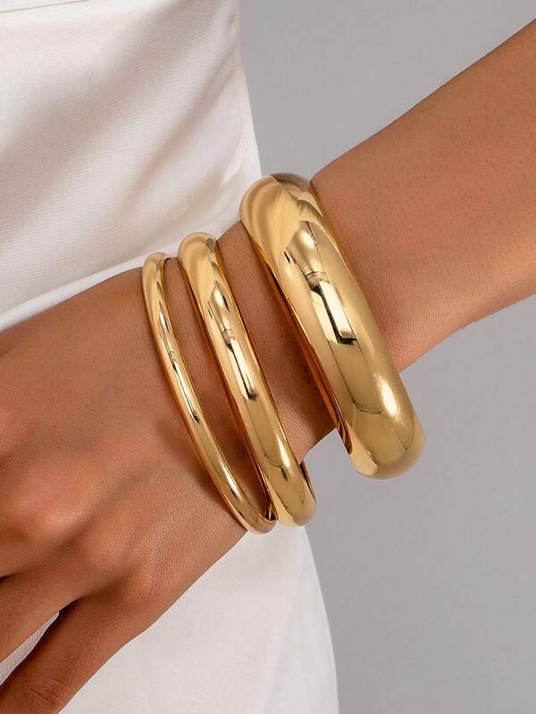3 Stücke/Set schlichte polierte Armreif Armband Set, elegant und vielseitig für Frauen