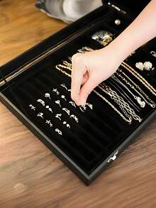 4/1pc 3-In-1 Necklace Jewelry Storage Box With Transparent Cover, Earring Accessory Packaging Box, Jewelry Display Dust-Proof Box With Glass Lid, Ring Box, Earring Jewelry Tray, Minimalist Velvet Ring Box With Clear Cover - 3 In 1 Storage Box - View 7
