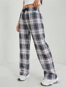 Regalo del día del maestro,3 PCS Conjunto de pantalones: Pantalón de pijama a cuadros, pajarita delantera, cinturilla elástica, bonito pantalón para dormir, pantalón para caminar al aire libre. - Negro - Ver 2