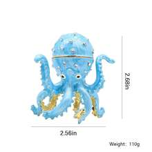 1pc Enamel Alloy Octopus Jewelry Box, Jewelry Box With Crystal, Ocean Animal Jewelry Box For Rings, Earrings, Necklaces, Home Decor - Octopus - View 10