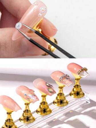 5pcs/Set Magnetic Nail Holder False Nail Tip Practice Stand Crystal Base Holder Nail Art Display For Art Salon DIY & Practice