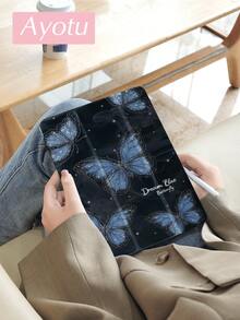 Ayotu 1 件蓝色蝴蝶图案保护壳适用于 iPad 10.2 英寸 2021/2020 iPad 9/8 代、iPad (A16) 11 英寸 11 代 2025、Galaxy Tab A8 10.5 英寸 2022，带笔架和自动睡眠/唤醒保护套 - 彩色 - 查看 1