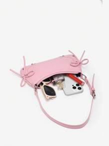 1 pieza Bolso de hombro estilo retro con decoración de lazo cruzado, hombros descubiertos, estampado de leopardo, adecuado para citas, salidas, fiestas