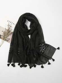 1pc High-Quality Hollow Lace Fringe Long Scarf, Fashion Elegant Casual Women Embroidered Shawl Wrap, Suitable For Daily Use 190*70cm - Multicolor - View 8