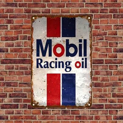 Vintage Mobil Racing Oil Metal Sign - 20.32x30.48cm UV-Printed, Waterproof Wall Art With Pre-Drilled Holes For Easy Hanging - Perfect For Home & Garage Decor