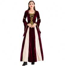New Renaissance Long Dress, Middle Ages Royalty Princess Cosplay Costume Halloween - Red - View 10