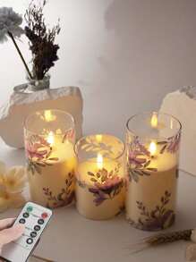 Set de 1/3 velas sin llama de cera violeta con diseño impreso, velas LED parpadeantes con temporizador y control remoto, decoración para reuniones en el hogar, bodas, Acción de Gracias, Navidad, cumpleaños, Día de la Madre, fiestas, graduación