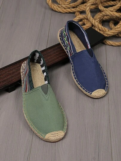 Men's Loafers, Hemp Rope Sole Canvas Shoes, Vacation Casual Shoes, Women's Woven Breathable Fabric Shoes, Straw Anti-Slip Fisherman Shoes, Unisex Embroidered Hemp Sole Shoes, Men's Fisherman Shoes Fabric Shoes, Blue Shoes, Green Shoes, Random Floral Heel Design (This Style Runs Narrow In The Toe Box, So Those With Wider Feet May Want To Size Up. The Hemp Rope Soles Are Relatively Stiff, And The Handmade Construction Is A Bit Rough.)