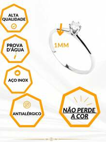Anel Solitário Fino Delicado Zircônia Formato Diamante Brilhante Prata Dourado Aço Inox Aliança