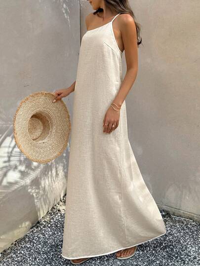纯色时尚长裙，适合夏季、春季、假期、休闲场合穿着。