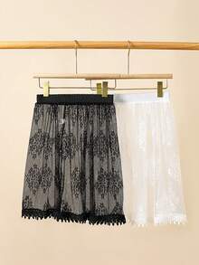 1/2pcs New Layered Mini Skirt With Mesh Lining & Lace Trim Underskirt