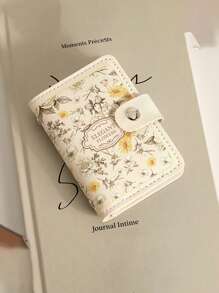 1pc Floral Painting Pattern Card Holder Wallet For Women, Vintage Style, Large Capacity, ID & Credit Card Slots