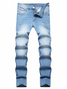 1pc Men Skinny Distressed Denim Jeans, Elastic Breathable Casual Cargo Pants With Pockets, Solid Color Suitable For Urban Walking, Family Outdoor Activities, All Season