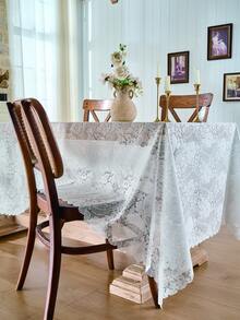 1 件长方形涤纶桌布，白色，复古别致，可机洗，家居装饰，适合婚礼、派对、聚会装饰、农舍桌旗 - 白色 - 查看 5