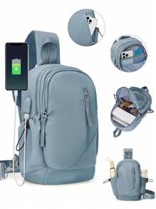 Bolsa de Tiracolo Portátil e Leve, Bolsa de Peito de Grande Capacidade com Porta USB para Carregamento, Bolsa Lateral Multifuncional, Bolsa de Ombro de Luxo com Vários Bolsos para Estudantes Escolares, Bolsa Transversal de Viagem à Prova d'Água de Cor Sólida, Bolsa Unissex para Telefone Celular para Negócios, Outdoor, Caminhada, Bolsa Esportiva e de Moda de Rua para Meninos e Meninas