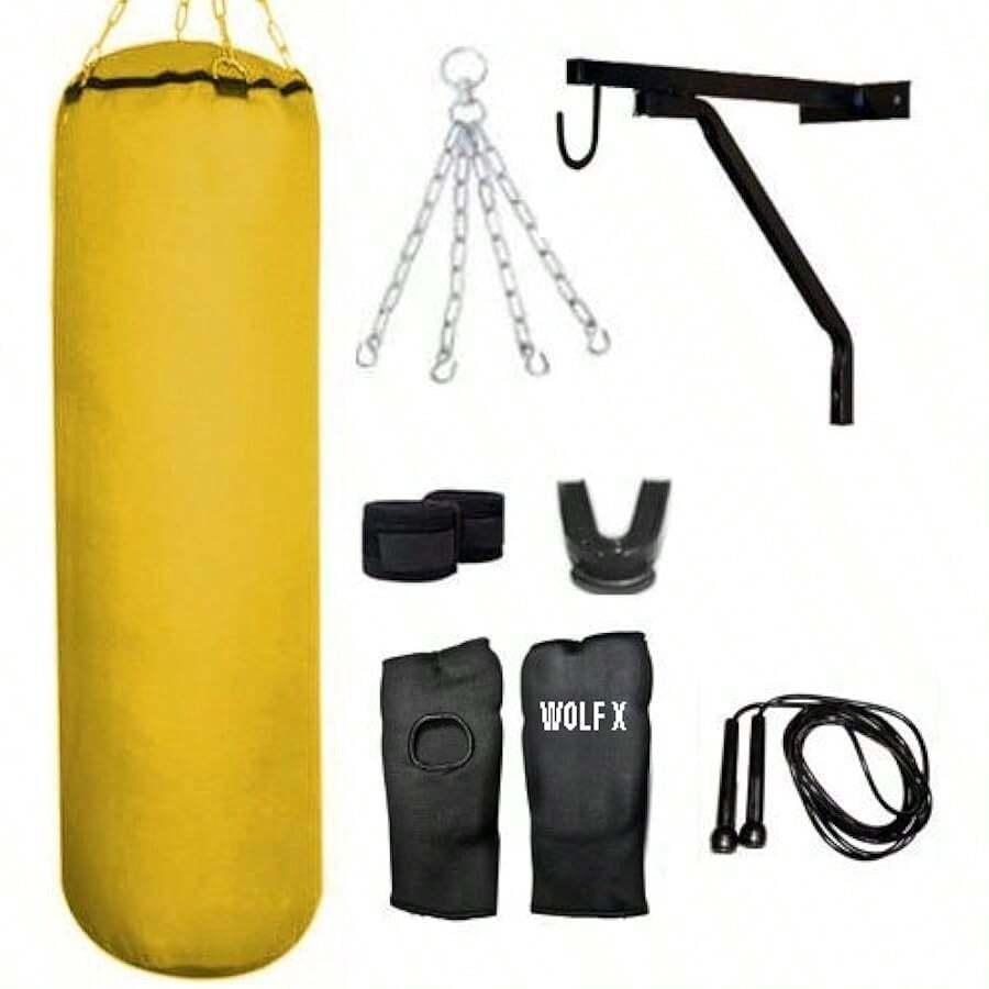5ft 2530kg Fillled Punch Bag Boxing MMA Kick 8 Pcs Set Yellow - Yellow - View 1