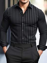 Camisa de manga larga con estampado de rayas, casual y elegante para hombres