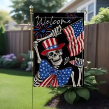 Patriotic Gothic Skull Garden Flag, 12x18 Inch - Double-Sided Polyester Outdoor Decor With American Flag And Firework Design For Independence Day Celebration, No Pole Required, Holiday Decoration Skull Design Durable Outdoor Flag, Patriotic Decor
