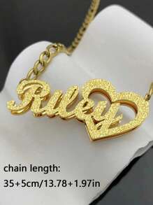 1pc Personalized Children Boys And Girls Simple DIY Name, Name Necklace, Double Plated Name Necklace, Custom 3D Name Plate Necklace, Gold Nameplate Necklace, Heart Hollow Necklace, Customized For Delicate Gift For Kids, Baby Shower, Back To School Winter Gift Ideas Boy Girl Valentine's DA, Multi-Functional, Ornamental, Letter, Engraved, Tidy, Colorful, Cute, Kawaii, Adorable, Casual, Custom, Personalized, Unique, Customized, Baby Gifts, Ideal Gifts For Him, Ideal Gifts For Her, Son, Daughter, For Children's Day