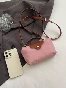 Bolso de mujer de estilo dumpling versátil y casual con tela contrastante, bolso cuadrado minimalista de nylon, bolso de mano de moda, bolso de estilo retro con correa extraíble, bolsos para adolescentes, mujeres estudiantes universitarias, principiantes y trabajadores de oficina, perfecto para oficina, universidad, trabajo, negocios, viajes.