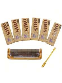 Brown 78mm Self-Rolling Cigarette Paper + Random Color Cigarette Holder + Gold Spoon Home Gadget Ultra-Thin Slow Burning Roll Paper With Tip Lovers Gift Party Gift For Friends Gift For Outdoor Items Easy To Carry