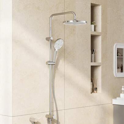 Duschsäule System mit Wasserhahn, Duschstange Kit, Messing Brause Mischbatterie Set mit 3 Funktionen Handbrause, Regenduschkopf und Schlauch Set