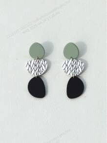 1 paire de boucles d'oreilles en acrylique avec texture céramique et motif de feuille, style européen et américain, pour jeunes filles