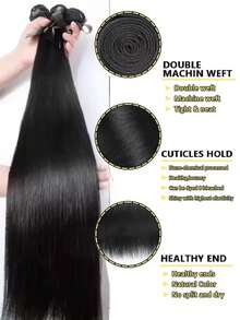 Uveous 30 40 Inch 12A Human Hair Bundles Bone Straight 100% Unprocessed Virgin Human Hair Extensions Brazilian Virgin Human Hair 3 4 Bundles Raw Hair Extensions Natural Color Remy - Natural Black - View 7