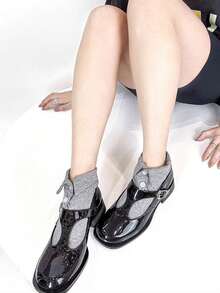 1 Pair Women's Short Socks In Black, White And Gray, Fashionable For Wearing With Dress Shoes - Multicolor - View 3