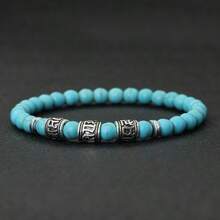 diffone Vintage Men's Beaded Bracelet, Containing The Mantra "Om Mani Padme Hum", Viking Style Jewelry Accessory, Natural Lava Tiger Eye Stone Bracelet - Turquoise Model - View 2