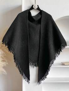 1pc Minimalist High-Quality Wool Blend Solid Color Fringed Triangle Scarf, Women Fashion Versatile A/C Room Triangle Shawl Outerwear Neck Warmer For Dress - Multicolor - View 3