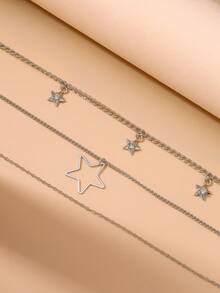 1pc Minimalist Hollow Out Five-Pointed Star Multi-Layer Waist Chain Body Jewelry - Silver - View 6