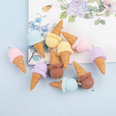 10 chiếc mặt dây chuyền hình kem hoạt hình 3D nhiều màu sắc thời trang mùa hè, phụ kiện sành điệu dành cho nữ, thích hợp để tự làm khuyên tai, vòng cổ, móc khóa, đồ trang trí xe hơi và các phụ kiện DIY khác, quà tặng thủ công cho người yêu, nguyên liệu làm trang sức.