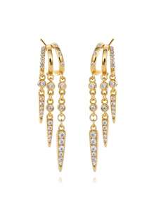 Stylish Designer 925 Sterling Silver Luxury Fantasy Geometric Tassel Zirconia Drop Stud Earrings For Women Daily Wear High Quality