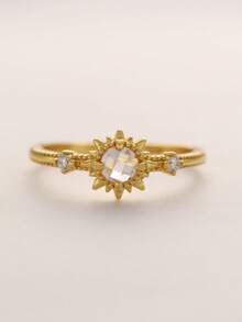 Flyleaf 1 Piece Light Luxury S925 Sterling Silver 18k Gold Color Artificial Zirconia Sun Open Ring For Women Daily Wear Fine Jewelry