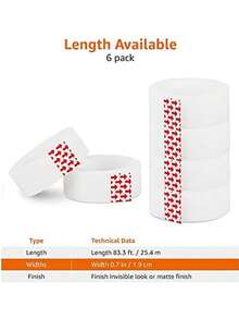 6 Rolls - Writable Clear Invisible Tape, Great For Arts, Crafts And Packaging - , No-Residue Adhesive With Smooth Matte Finish, Great For Home And Office Use - Multicolor - View 8