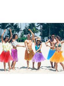 1PC Hula Dance Performance Costumes, Hawaiian Grass Skirts, Birthday Party Decorations Gifts, Party Supplies, Tropical Beach Party, Holiday Party Decorations, Tropical Theme Party Dance, Party Decorations Gift Supplies Grass Skirt Adult Women Men Elastic Hibiscus Flower Tropical Skirt, Length 60cm, Summer Colorful Multicolor, Suitable For Party, Performance, Hula Dance, Hawaiian Party - Multicolor - View 4