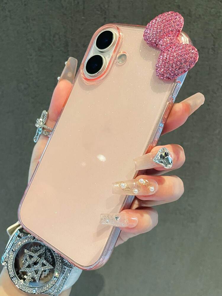 1 Peça Capa de Telefone Protetora Transparente com Brilho, Glitter e Strass, Compatível com iPhone 17/16 Pro Max/14/12/13/XR/11/11 Pro Max, Capa Protetora Criativa à Prova de Choques, Compatível com a Série 15/X, Capa Protetora de Telefone Antiderrapante - Rosa transparente - Visão 4