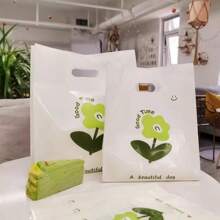 50pcs/Clothing Green Flower Handbag Fashion Women's Plastic Shopping Bag Fresh And Simple Jewelry Gift Bag Summer Cooling,Beach,Travel