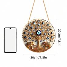 1 pieza Decoración de madera redonda de estilo vintage con patrón de ojo malvado 2D plano y elegante, arte de pared decorativo para el hogar, apto para habitaciones, bares, cafeterías y garajes, regalo único para amigos y familiares - Colgante de madera con ojos y cuerda de cáñamo - Ver 5
