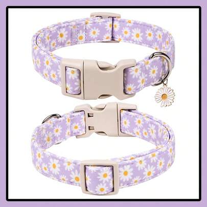 1pc Adjustable Dog Collar With Purple Daisy Pattern, Suitable For Small/Medium/Large Dogs, Floral Print Pet Collar With Quick Release Buckle For Indoor And Outdoor Use, Suitable For Boys, Girls And Pets, Spring/Summer
