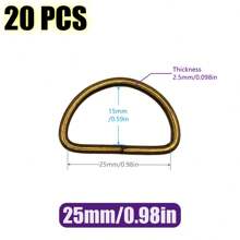 20 pièces/paquet Boucle de connexion en métal D Ring pour ceinture, sangle de sac à main, accessoire de sac, chaussure, DIY, couture. Tailles : 10/12/15/20/25/32/38 mm