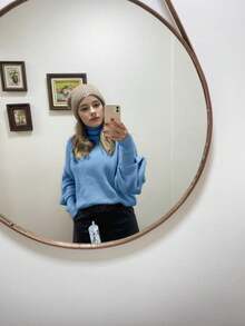 Women's Cold Weather Blouse Turtleneck Knitted Sweater - Biru - View 5